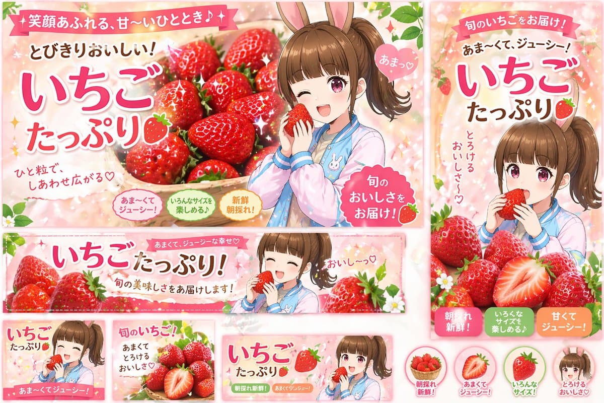 动漫草莓促销横幅套装 preview image 1
