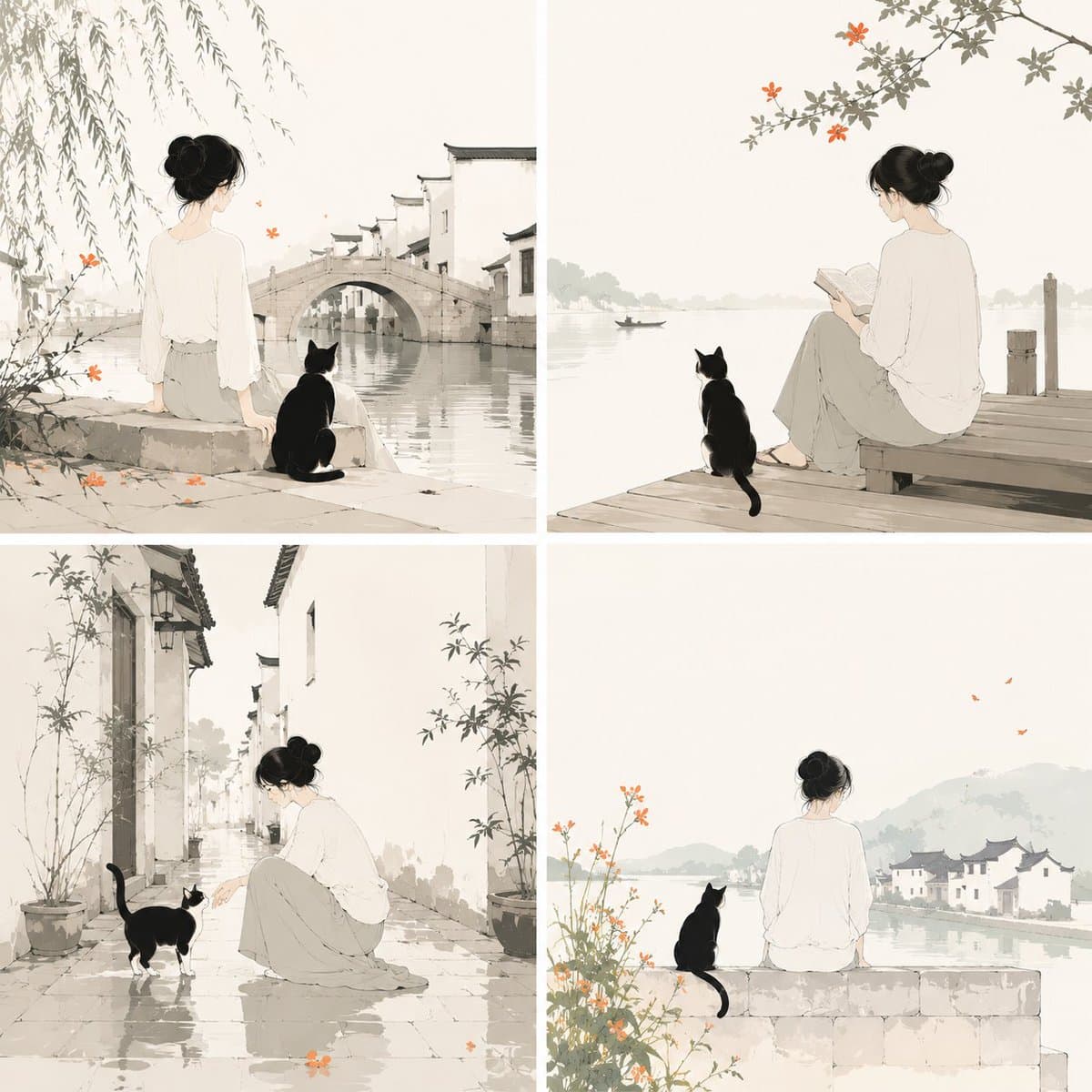Minimalist Illustration of Girl and Cat preview image 2
