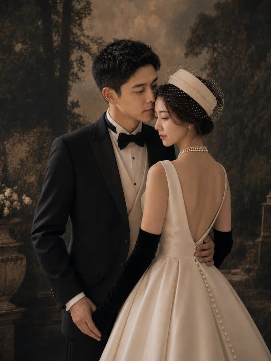 复古花园婚礼肖像 preview image 1