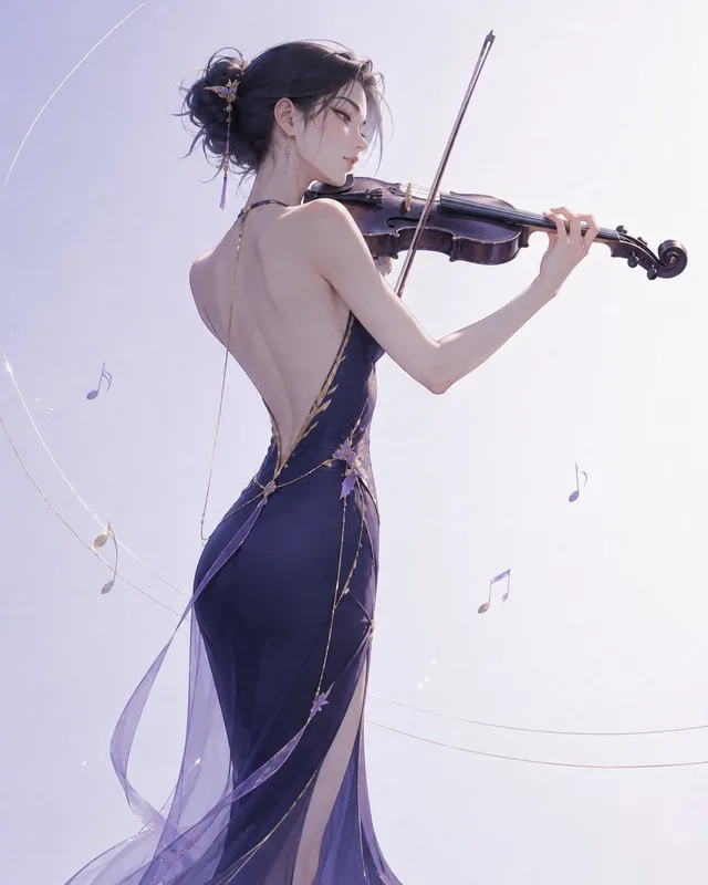 优雅的小提琴家极简插图 preview image 1