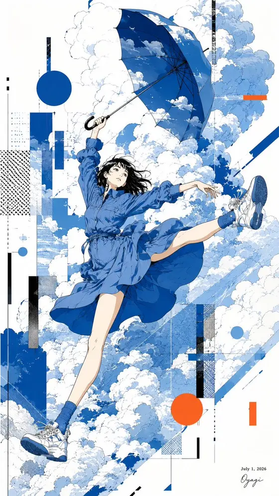 撑伞漂浮的动漫女孩 preview image 1