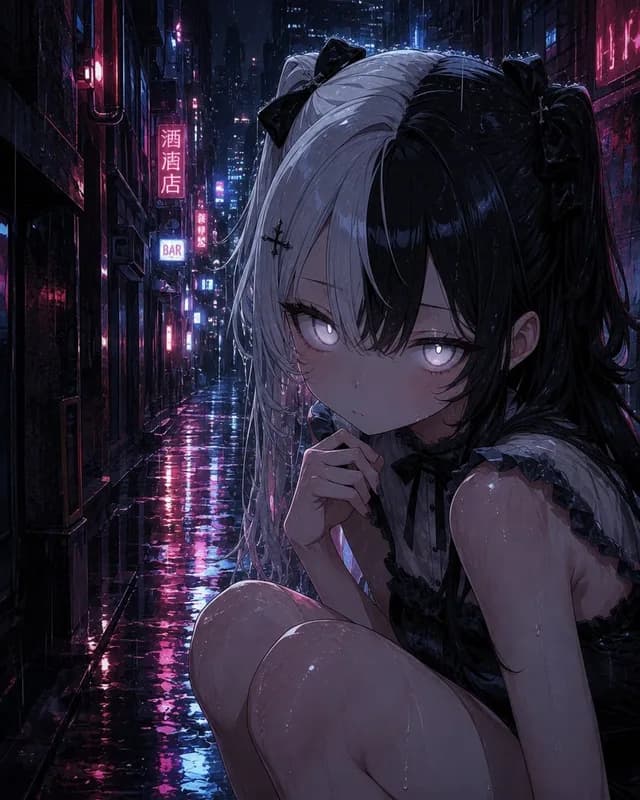 雨天哥特式小巷动漫女孩 preview image 1