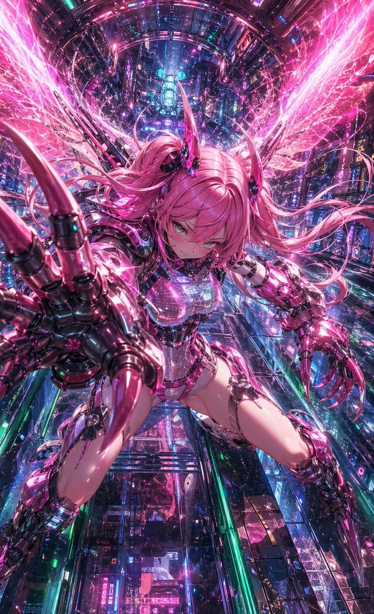 Cyberpunk Pink Mecha Angel Girl preview image 1