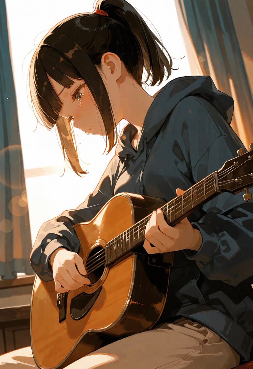 Golden Hour Guitar Bedroom Scene preview image 2