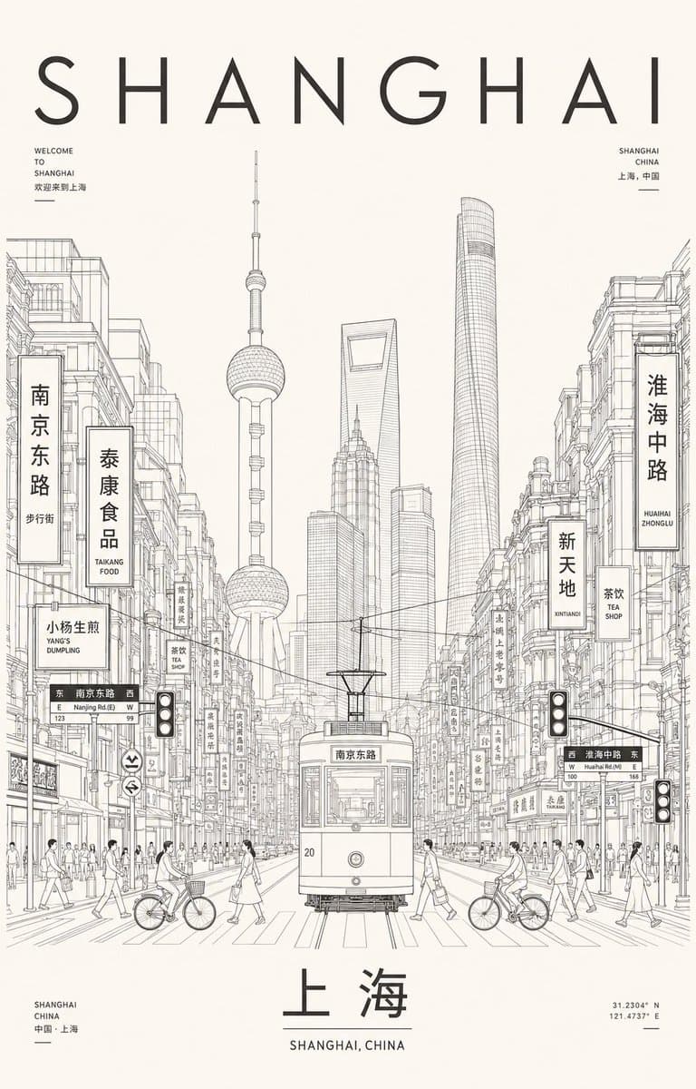Shanghai Minimalist Line Art Poster preview image 1