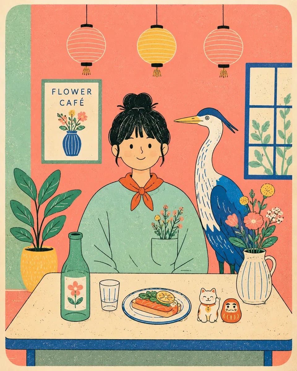 Risograph Style Cafe Illustration - 1 preview image 4